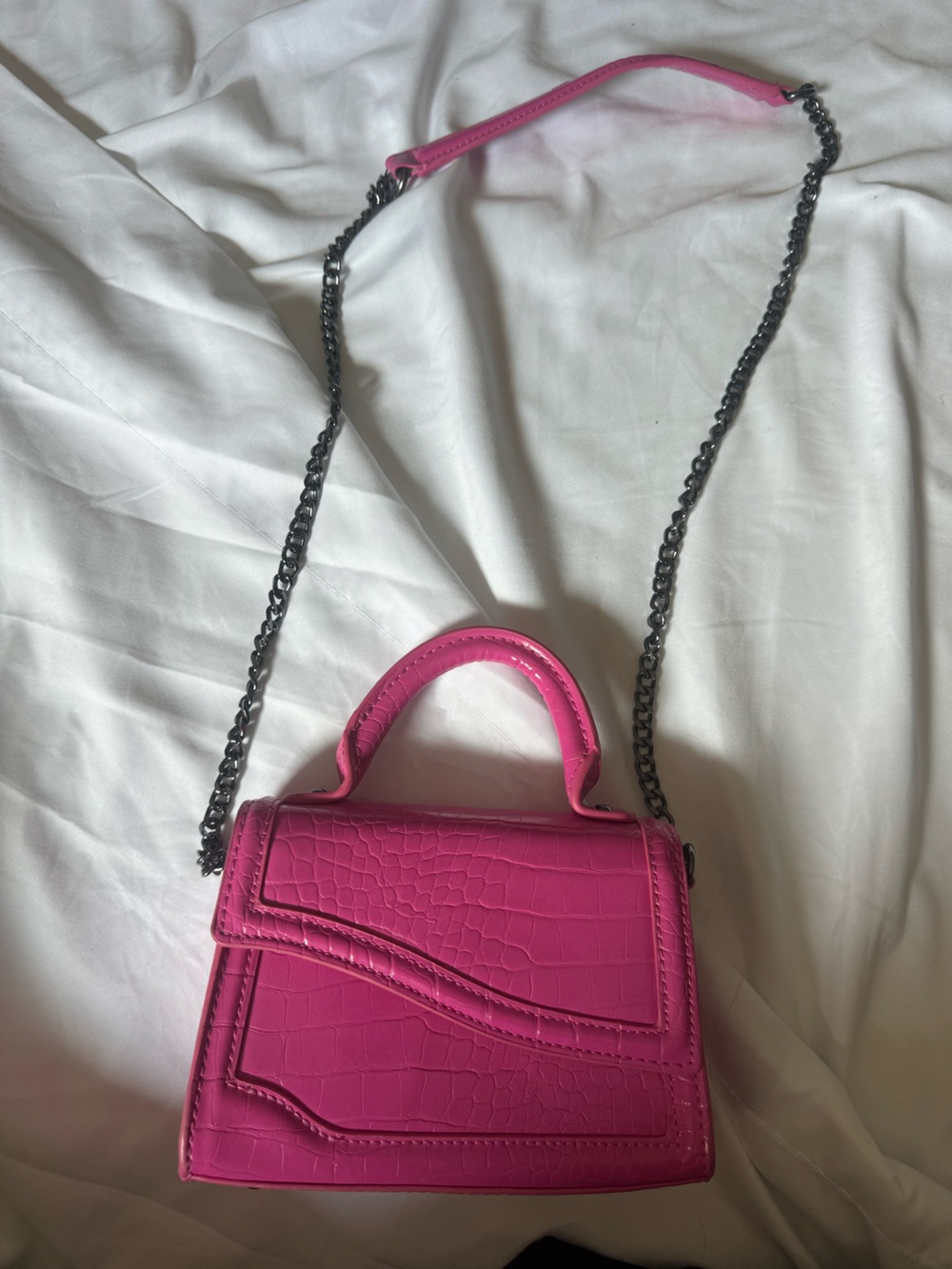 Zara Hot Pink Croc-Embossed Mini Top-Handle Crossbody
